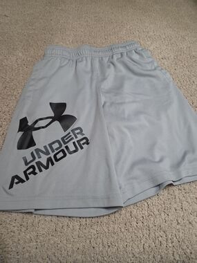 Under Armour Light Gray Kids Athletic Shorts with Black Logo